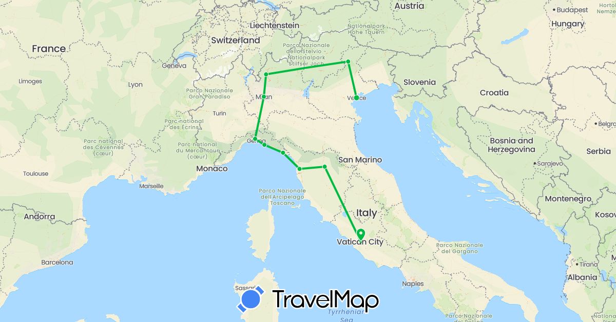 TravelMap itinerary: driving, bus in Italy (Europe)